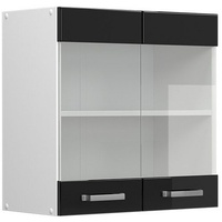 Vicco Hängeschrank R-Line, 60 cm mit Glastüren, Schwarz Hochglanz/Weiß