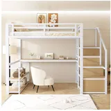 Odikalo Hochbett Metallbett 90x200 140x200 mit Stauraum,LED (Hochbett, 90 x 200 cm, Eisenrahmen, Ablagefach, integrierte Stufen, Schutzgeländer, Leiter, mit LED-Lichtleiste, offener Stauraum unter dem Bett, Matratze nicht im Lieferumfang enthalten) 140 cm x 200 cm