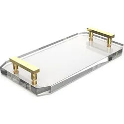 Kristall Badezimmertablett transparent mit goldenen Griffen