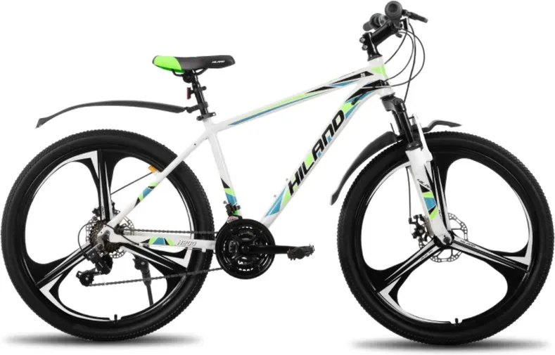 Hiland, H200 Plus, 26 Zoll Aluminiumrahmen, Mountainbike für Erwachsene, Doppelte Scheibenbremse, 18-Gang-Schaltung, Vorderradgabel, MTB, Weiß