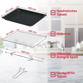 ICQN 60 Liter XXL Minibackofen, 2000 W, Umluft, Pizza-Ofen, Doppelverglasung, Drehspieß, Timer, inkl. Backblech Set, Elektrischer Mini Ofen, 40°-...