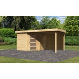 Karibu Gartenhaus Schwandorf 5 inkl. Dachüberstand) (B x 246 cm (Außenmaße), Wandstärke: 19 mm-242 cm-naturbelassen 50% Aktions-Rabatt auf Dacheindeckung & gratis Gartenhaus-Pflegebox