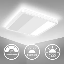 B.K.LICHT LED Deckenleuchte "BK_DP1311 LED Panel Deckenlampe, Dimmbar, Indirektes Licht", weiß, B:29,30cm H:2,80cm L:29,30cm, Lampen, Memoryfunktion, Neutralweißes Licht, 18 Watt, 2.400Lm, L: 29,3cm
