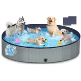 Bamda Hundepool – Faltbarer Pool 180x30, 2026 Verbesserte 5mm PP-Platte und Verdickter Boden, Tragbare Rutschfestes Hundeplanschbecken für Große Mittelgroß Kleine, Ideal für Innen & Außen (Grau)