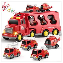 Gontence Spielzeug-Auto Spielzeug Feuerwehrauto, Stadttechnik-Auto, Polizeiauto-Set rot