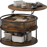 HOMCOM Couchtisch Rund Höhenverstellbar Ø80 cm Wohnzimmertisch mit Ablagefläche und verstecktem Stauraum Kaffeetisch Beistelltisch für Wohnzimmer, Braun   Aosom