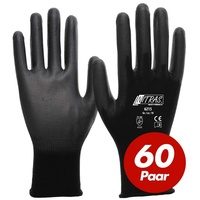 Nitras Nitril-Handschuhe 6215 Nylon Strickhandschuh, Gartenhandschuhe - 60 Paar (Spar-Set) schwarz 10