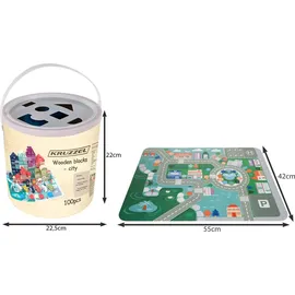 Kruzzel Spielset Puzzlematte Holzbausteine mit Buchstaben und Ziffern Fahrzeuge Figuren Sortierspielzeug 19159