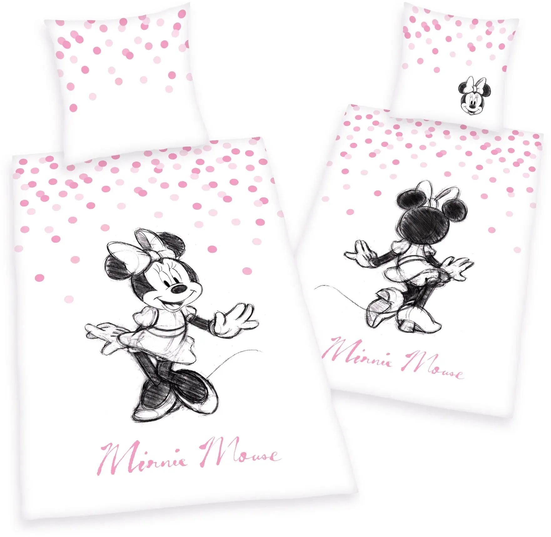 Herding „MINNIE MOUSE“ – Bettwäsche mit Wendemotiv, 100% Baumwolle, 135x200 cm+80x80 cm