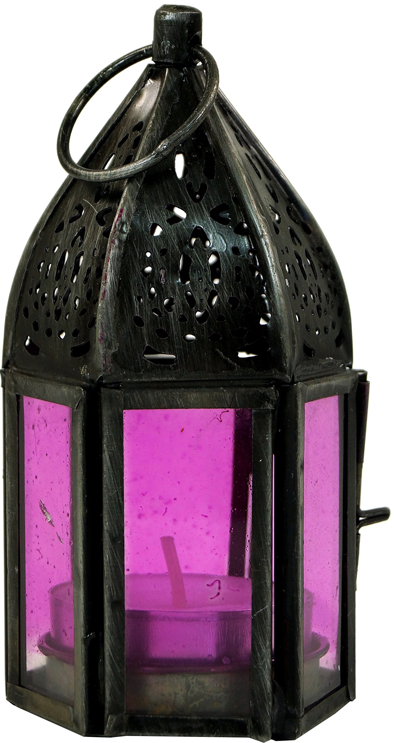 GURU SHOP Orientalische Metall/Glas Laterne in Marrokanischem Design, Windlicht Klein, Pink, Farbe: Pink, 11,5x5x5 cm, Orientalische Laternen