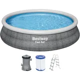 BESTWAY Fast Set Pool Set 457 x 107 cm inkl. Filterpumpe graue Rattanoptik 57372