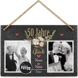 PR Print Royal Schiefertafel selbst gestalten- Fotocollage - 50 Jahre - Personalisiertes Geschenk zur goldenen Hochzeit mit Zwei Fotos, Namen und Datum - zum Aufhängen, 20 x 30 cm