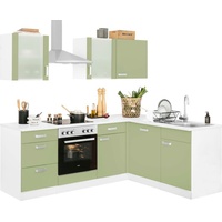 wiho Küchen Winkelküche »Husum«, mit E-Geräten, Stellbreite 220 x 170 cm grün