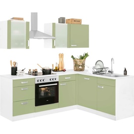 wiho Küchen Winkelküche »Husum«, mit E-Geräten, Stellbreite 220 x 170 cm grün