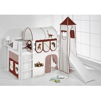 Lilokids Hochbett Spielbett JELLE Dinos - Hochbett - mit Turm, Rutsche und Vorhang Inkl. Rutsche, Vorhang und Turm