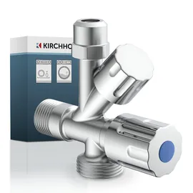 Kirchhoff Geräte Universal Eckventil mit Spülmaschinenanschluss, 1⁄2“ Eckregulierventil für Kaltwasserleitung, Absperrhahn Waschbecken Bad, Kaltwasser Armatur 98480090