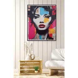 Bild mit Rahmen GILDE "Bild rechteckig Femme fatale mehrfarbig H. 102 cm", bunt (farbe bild(er): mehrfarbig), B:82cm H:102cm T:4cm, Leinwand, Bilder