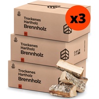 Onlydry Brennholz mit weniger als 18% Feuchtigkeit in 60L (25kg) Karton x 3 - Perfekt für Ofen, Feuerschale, Kamin, Kaminofen - Premium Qualität Kaminholz/Feuerholz mit Anzündset.