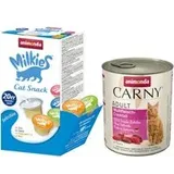 animonda Kombi-Paket: 12 x 800 g Carny Adult + 20 x 15 g Milkies Selection - Multi-Fleischcocktail + Milkies Snack (4 Sorten)