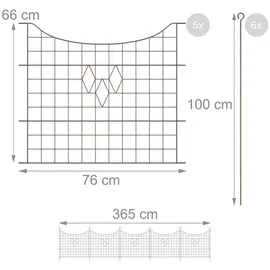 Relaxdays Teichzaun, 5 Zaunelementen braun
