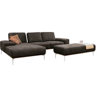 W.SCHILLIG Ecksofa run, Designsofa mit tollem Sitzkomfort, L-Form, mit elegantem Holzsockel, Füße in Chrom glänzend, Breite 279 cm grau