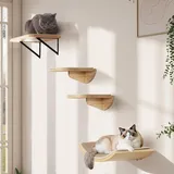 Katzentreppe Wand Set, Katzen Kletterwand mit 2 Stufen Quadratischer & Gebogenen Plattformen, Wandmontiertes Holz Katzenwandmöbel Set für Klettern Spielen Schlafen