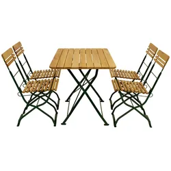 DEGAMO Biergarten - Garnitur MÜNCHEN 5-teilig (4x Stuhl, 1x Tisch 70x110cm), Flachstahl grün + Robinie