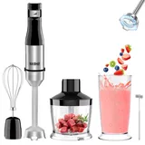 YASHE 5 in 1 Pürierstab,1000W Elektrische Stabmixer,Stufenlos Geschwindigkeiten Stabmixer,Edelstahl,Stabmixer Set mit 500ml Häcksler, 600ml Messbecher, Schneebesen und Milchaufschäumerstab