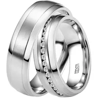 Trauring »Schmuck Geschenk Edelstahl Trauring Ehering Partnerring LIEBE«, Made in Germany - wahlweise mit oder ohne Zirkonia, 53464803-60 edelstahlfarben + kristallweiß mit Zirkonia