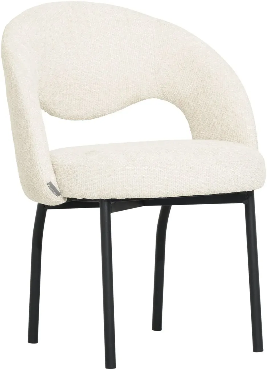 Esszimmerstuhl Arca aus Stoff, modern, Natur, gepolstert mit schwarzem Metallgestell