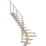 DOLLE Mittelholmtreppe Hamburg (Breite: 85 cm, 1/4-gewendelt, Perlgrau, Farbe Stufen: Eiche weiß, Geschosshöhe: 222 – 258 cm)