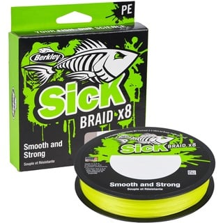 Berkley Sick Braid – 8-fach geflochtene Angelschnur, super glattes 8-fach Multifaden PE Raubfischgeflecht, Angelschnüre 150-300 m zum Süßwasser- oder Salzwasser-Meeresangeln, Hi-Viz Yellow