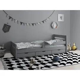 otto home Kinderbett OTTO HOME ""TIMMO " BESTSELLER, inklusive 3 Schubkästen", grau, B:98cm H:72cm L:208cm, Betten, Kinderbett, bodentief, mit Rausfallschutz, zertifiziertes Massivholz