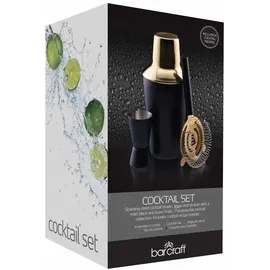 Barcraft Cocktail Set 3-teilig Edelstahl Shaker Jigger Sieb Mattschwarz Gold