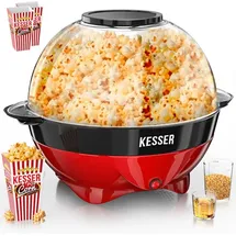 Kesser Popcornmaschine: 800w Popcornmaker - 5,5l Großer Inhalt, Antihaftbeschichtung, Deckel & Servierschale, Für Öl/butter/zucker, Stille & Schnelle, Abnehmbare Heizfläche, Inkl. Popcornbecher Rot - Kesser
