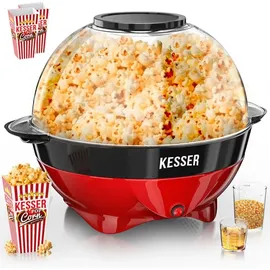 Kesser Popcornmaschine: 800w Popcornmaker - 5,5l Großer Inhalt, Antihaftbeschichtung, Deckel & Servierschale, Für Öl/butter/zucker, Stille & Schnelle, Abnehmbare Heizfläche, Inkl. Popcornbecher Rot - Kesser