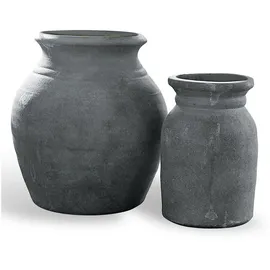 Loberon Vase 2er Set Molduc, Zwei unterschiedliche Designs, rustikaler Chic, dunkle Oxidations-Patina, erdige Nuancen, Blumenvase für Zweige, Terrakotta, antikgrau