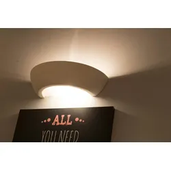 Licht-Erlebnisse Wandleuchte ARTO Weiß Gips Halbschale Zeitlose Wandlampe Schlafzimmer Wohnzimmer, NI0160