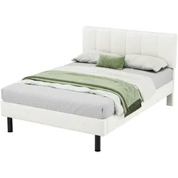 Merax Polsterbett, Eisenfüße,Lattenrost, schlichtes Design, 140*190, Matratze nicht im Lieferumfang enthalten, Sherpa-Stoff, beige