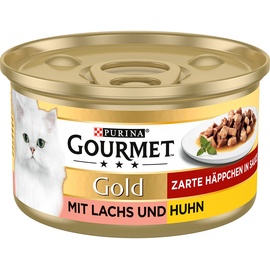 Purina 24 x 85g Zarte Häppchen Lachs & Huhn Gourmet Gold Katzenfutter nass