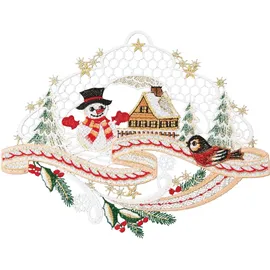w. reuter & sohn - plauener spitze Fensterbild "Landschaft Schneemann" Gr. 1, bunt (apricot, goldfarben, rot), B:27cm H:21cm, Polyester, W. REUTER & SOHN - PLAUENER SPITZE, Fensterbilder, Made in Germany