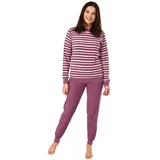 normann Eleganter Damen Frottee Pyjama Schlafanzug mit Bündchen in Streifenoptik - 291 201 13 572, Farbe:Beere, Größe2:40/42 - 40
