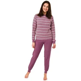 normann Eleganter Damen Frottee Pyjama Schlafanzug mit Bündchen in Streifenoptik - 291 201 13 572, Farbe:Beere, Größe2:40/42 - 40