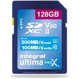 Integral 128GB UHS-II SD-Karte V60 Bis zu 300MB/s Lese- und 100MB/s Schreibgeschwindigkeit SDXC Professional High Speed Speicherkarte