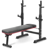 Hantelbank mit verstellbarer Langhantelablage, klappbare Hantelbank, für Kniebeuge Bankdrücken Rumpfbeuge belastet 200kg, Fitness u. Krafttraining | Weight Bench for Home Workout