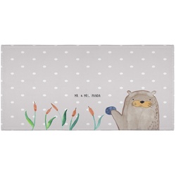 Mr. & Mrs. Panda Handtuch Otter mit Stein – Grau Pastell – Geschenk, Duschtuch, Saunatuch, Bade, (1-St) grau 140 cm x 70 cm