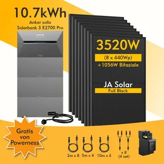 10,8 kWh inkl. 3x B2700 Erweiterungsakku + 8x 440 W Solarpanel