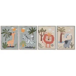 4-teiliges Kinder-Wandbild-Set – Tiermotive auf Leinwand, 30 x 3 x 40 cm