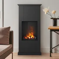 Noble Flame NEW ORLEANS [Stand-Elektrokamin Opti-myst]: Schwarz-grau - Kieswanne mit schwarzen Steinen - Brennraum: Schwarz, spiegelnd