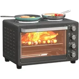 HOMCOM Minibackofen Edelstahl Hartglas Schwarz 48,6L x 36,3B x 33H cm